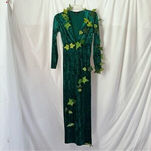 Poison Ivy Costume Party Dress Forever 21 Long Sleeve Emerald with Leaf Detail
